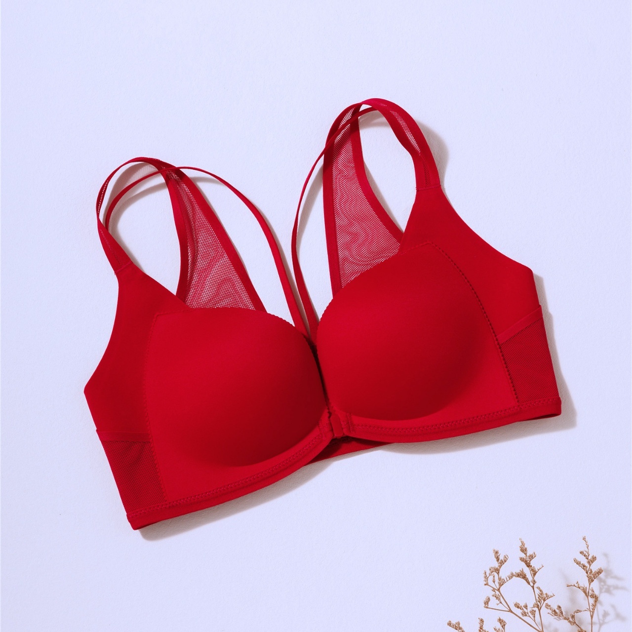 前扣式性感美背無鋼圈內衣套裝-棗紅 (5色) 內衣+內褲