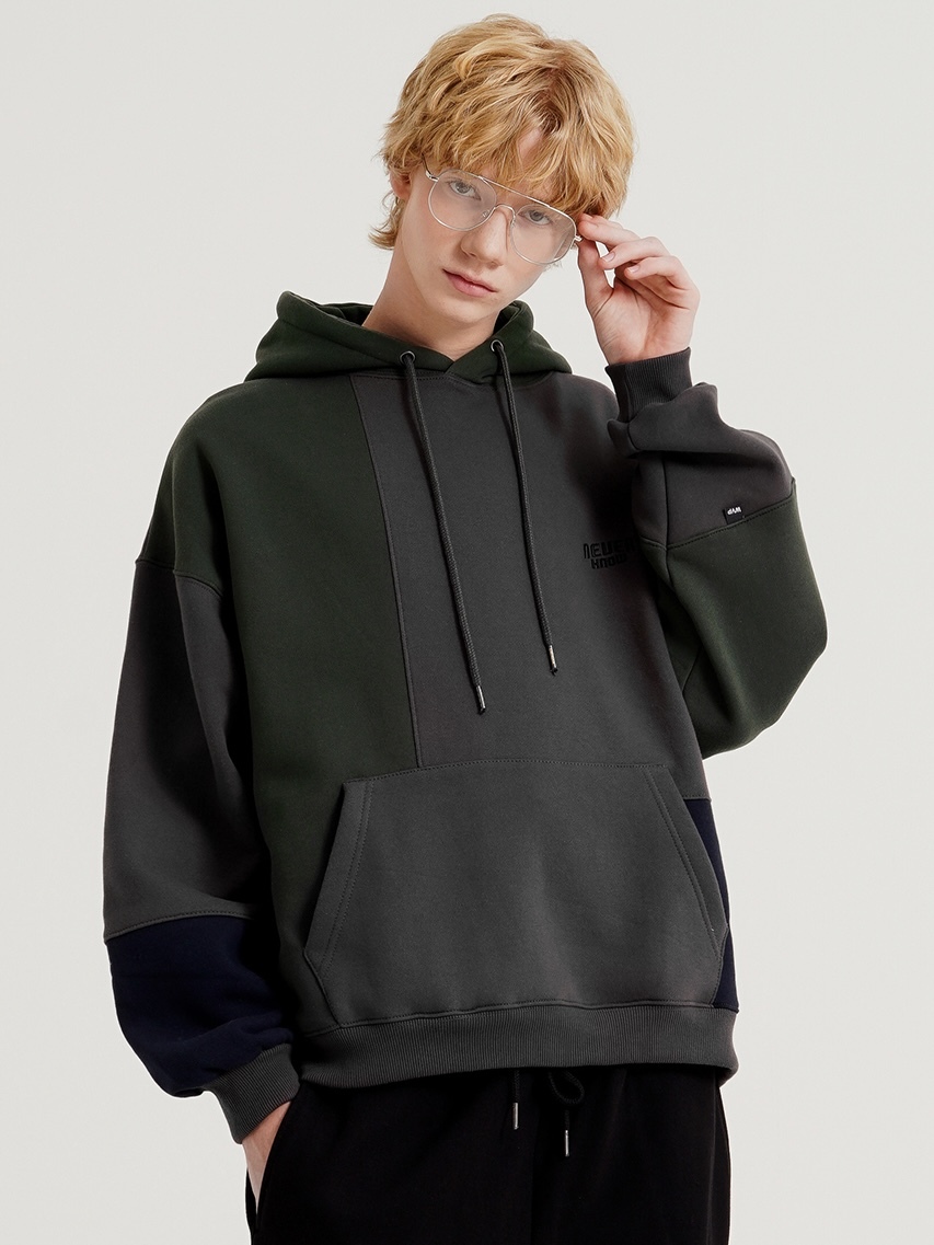 <預購> 韓國WV PROJECT 撞色拼布高磅刷毛帽T#帽踢