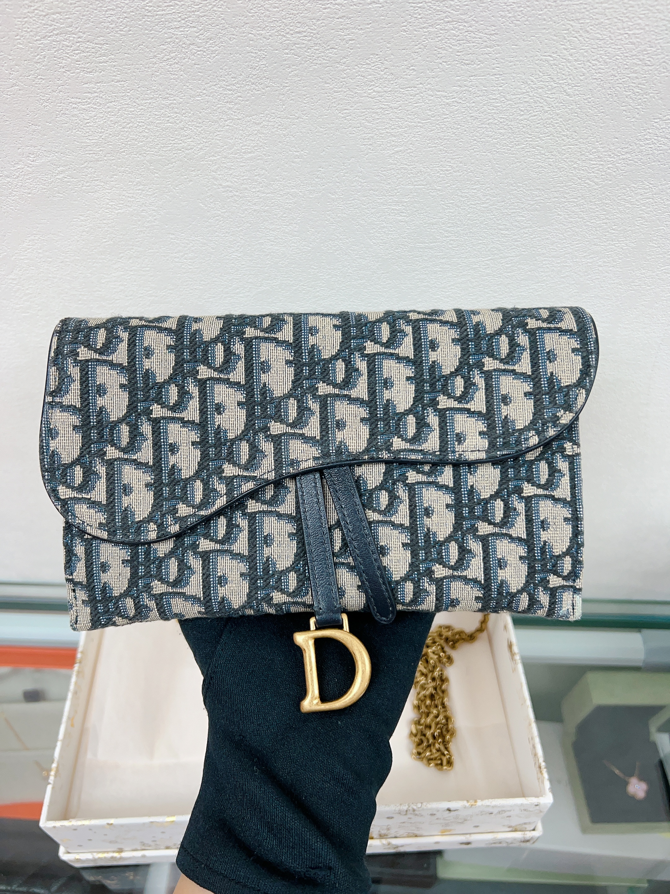 Dior saddle mini woc / wallet on chain / pouch (blue oblique)