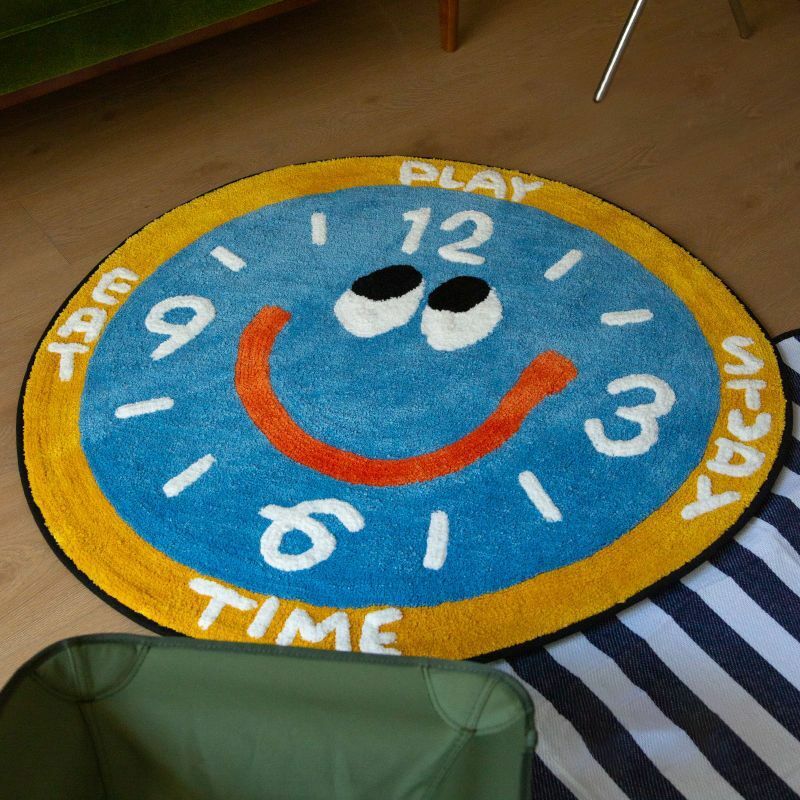 《4702》趣味可愛卡通風時鐘地墊 ((仿羊絨))