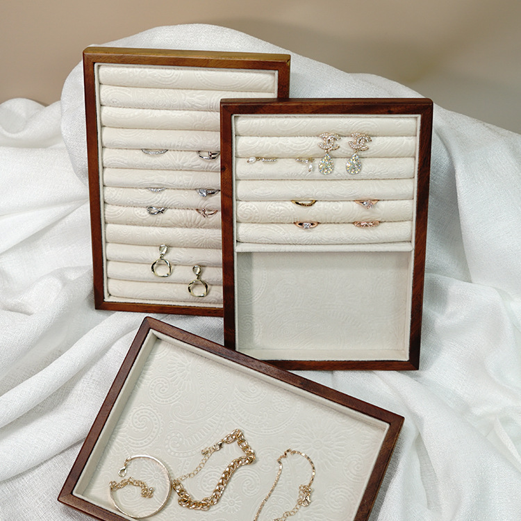 《4704》復古胡桃木飾品展示收納盤