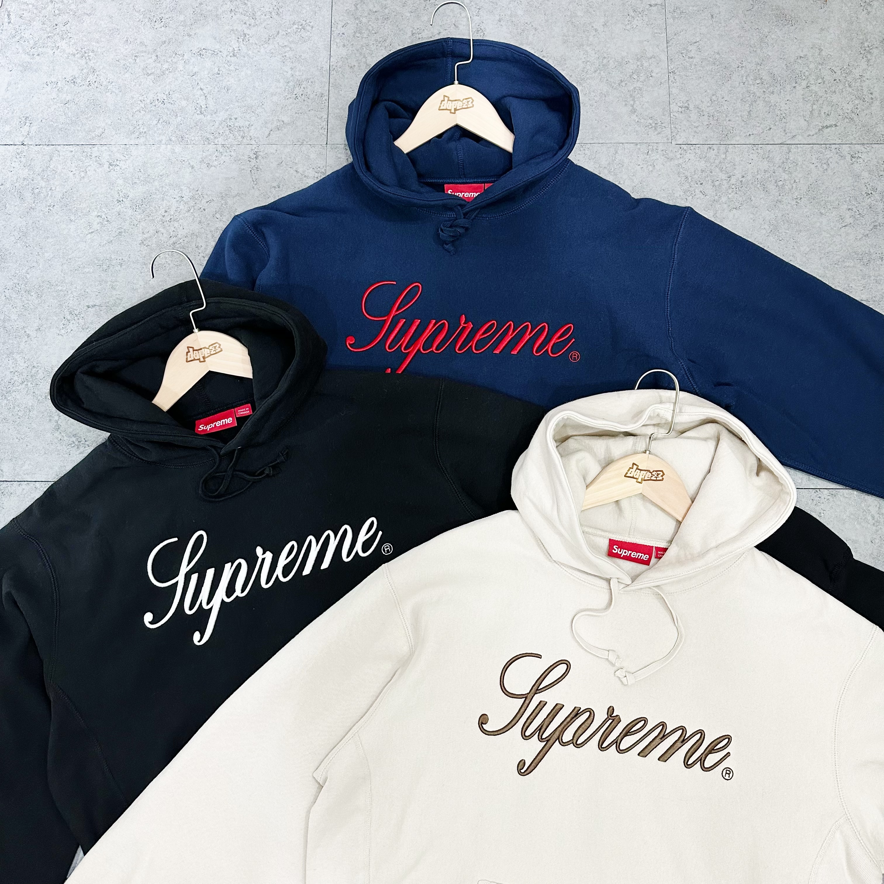 SUPREME FW24 EMBROIDERED SCRIPT HOODED SWEATSHIRT NAVY