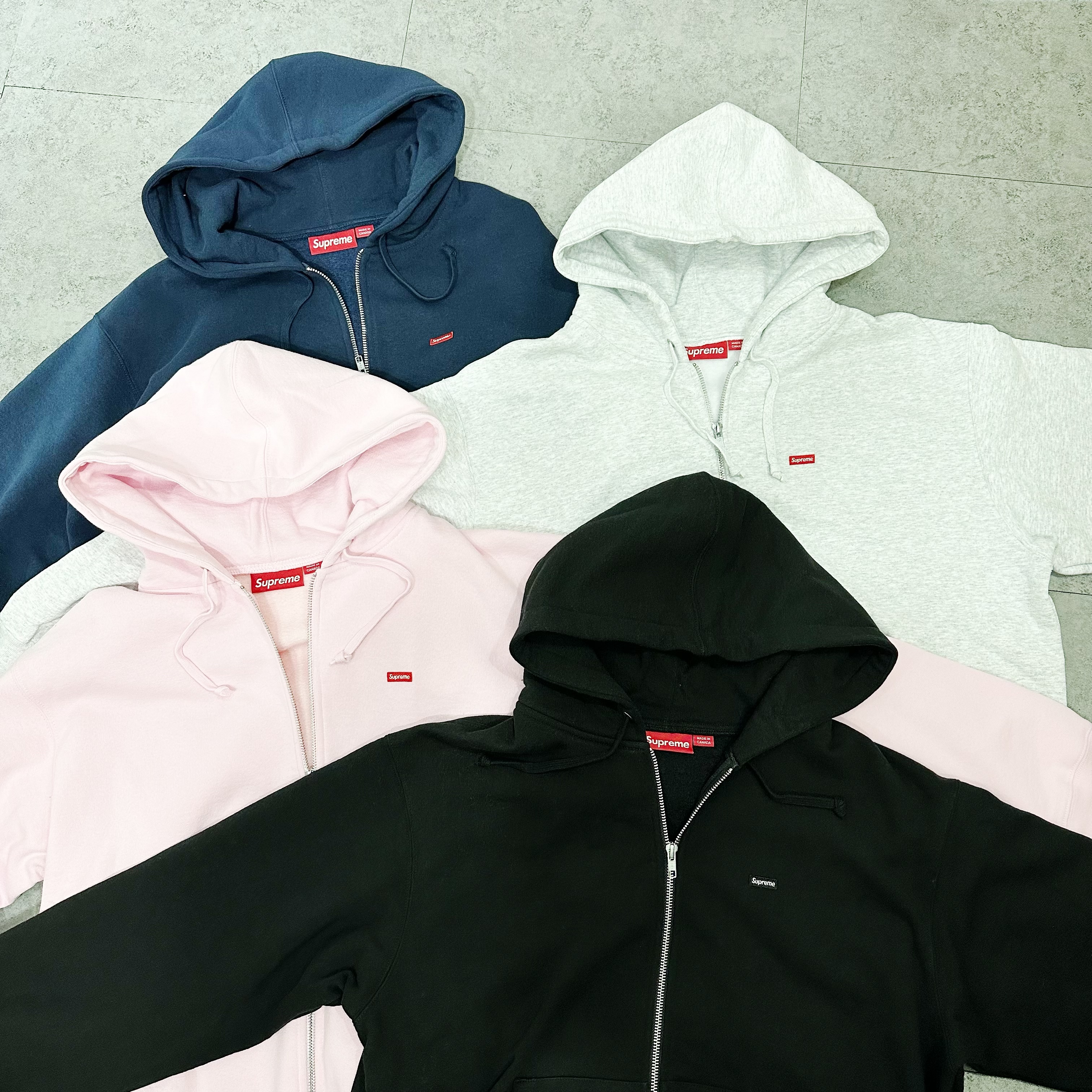 SUPREME FW24 SMALL BOX ZIP UP HOODED SWEATSHIRT ASH GRE