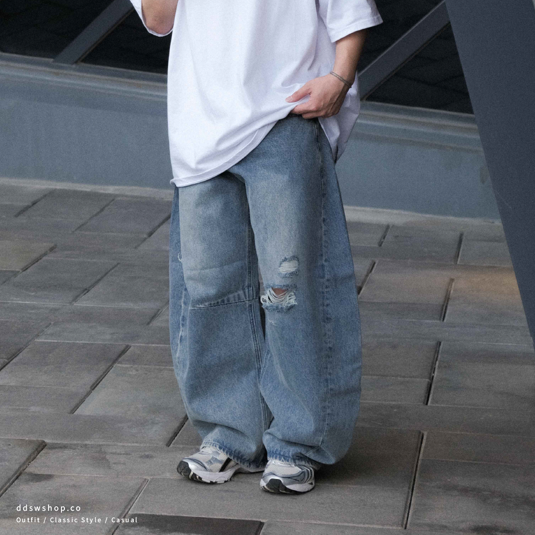 "現貨" Freak's Store 寬板 仿舊弧形牛仔褲