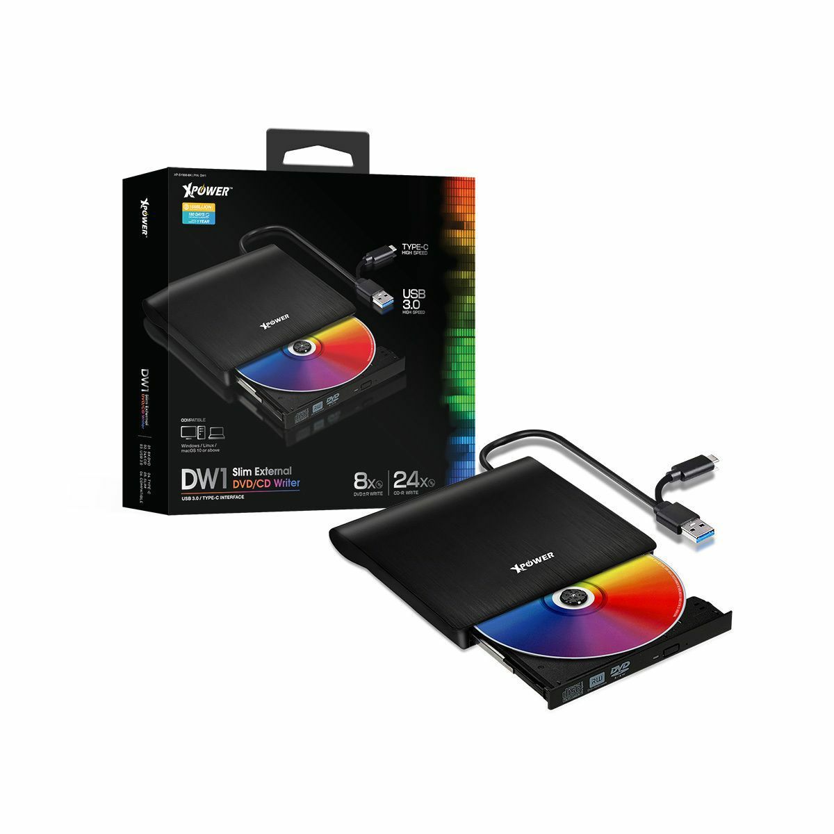 Xpower DW1 TYPE-C/USB 2合1外置DVD燒錄器