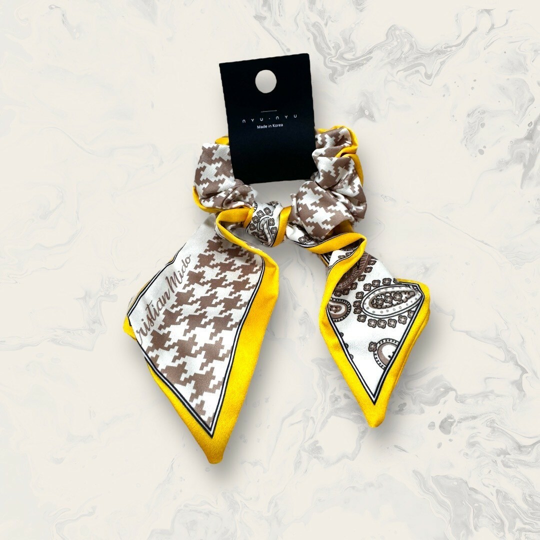 韓國直送髮飾 滾邊變形蟲+千鳥紋圖案綁結手工大腸圈