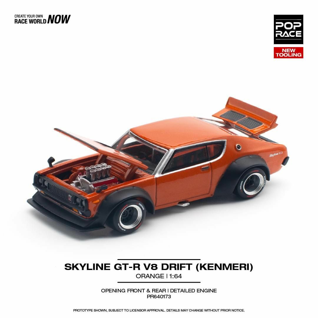 【預訂】Pop Race Skyline GT-R V8 Drift (Kenmeri) Orange (PR640173)