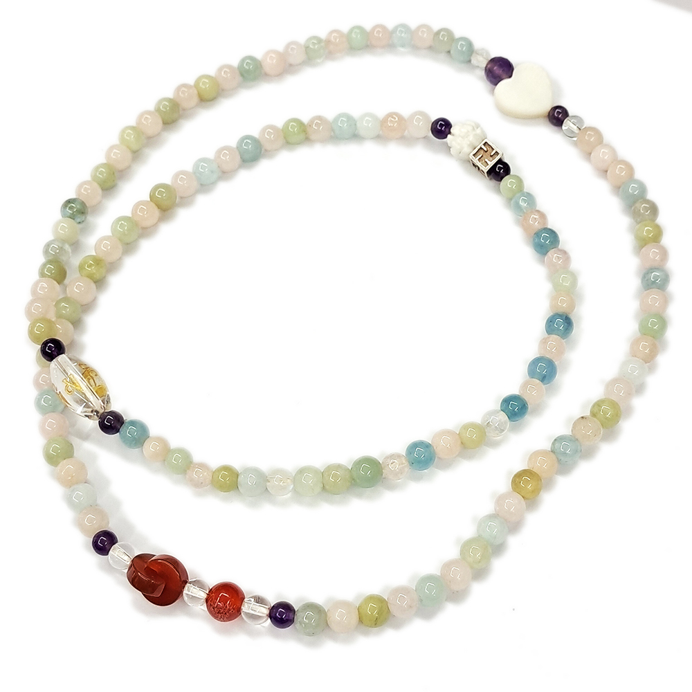 卍 925純銀+愛心{硨磲}+摩根石108念珠5mm【十方】143052