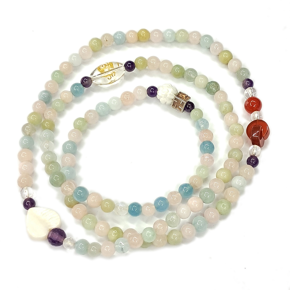 卍 925純銀+愛心{硨磲}+摩根石108念珠5mm【十方】143052