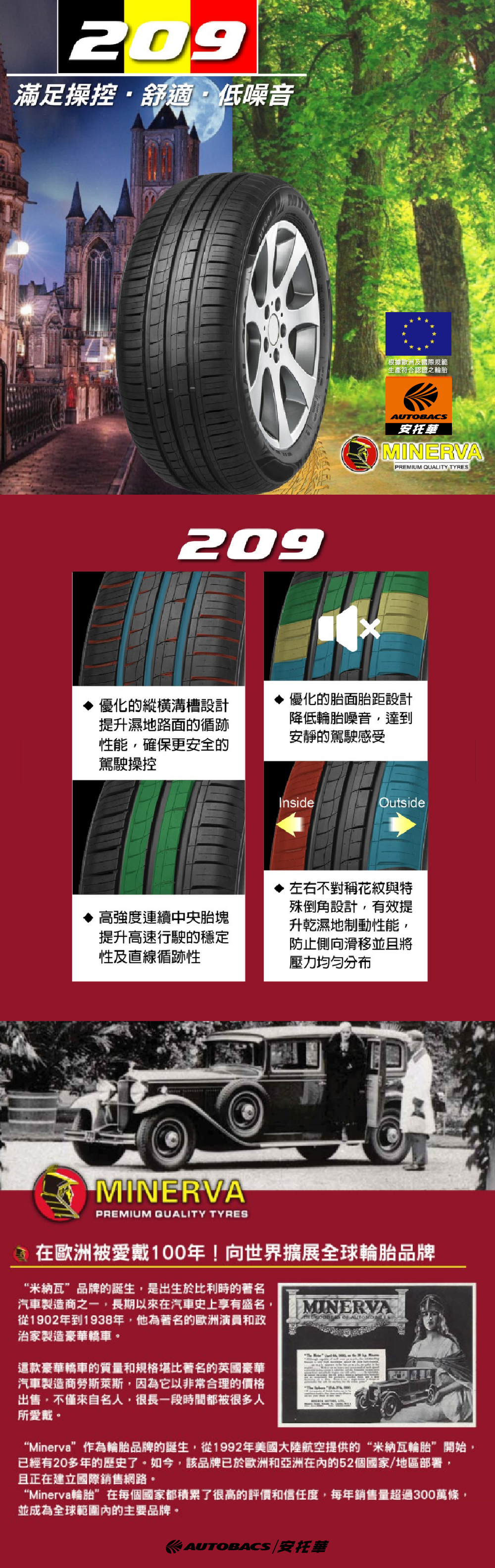 【MINERVA 米納瓦】輪胎  209 - 185/65/14低噪/排水/運動/操控/轎車胎 四入   (安托華)