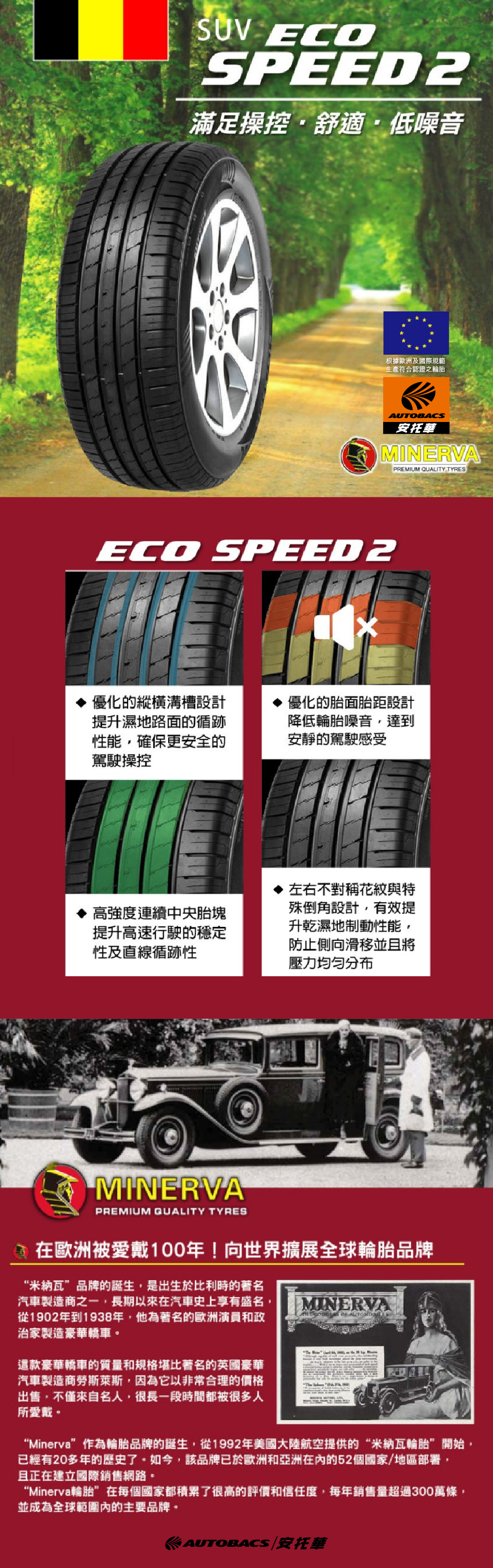 【MINERVA 米納瓦】輪胎 ECOSPEED2 SUV – 225/55/19 SUV 低噪/排水/舒適/ 休旅胎 四入組 (安托華)