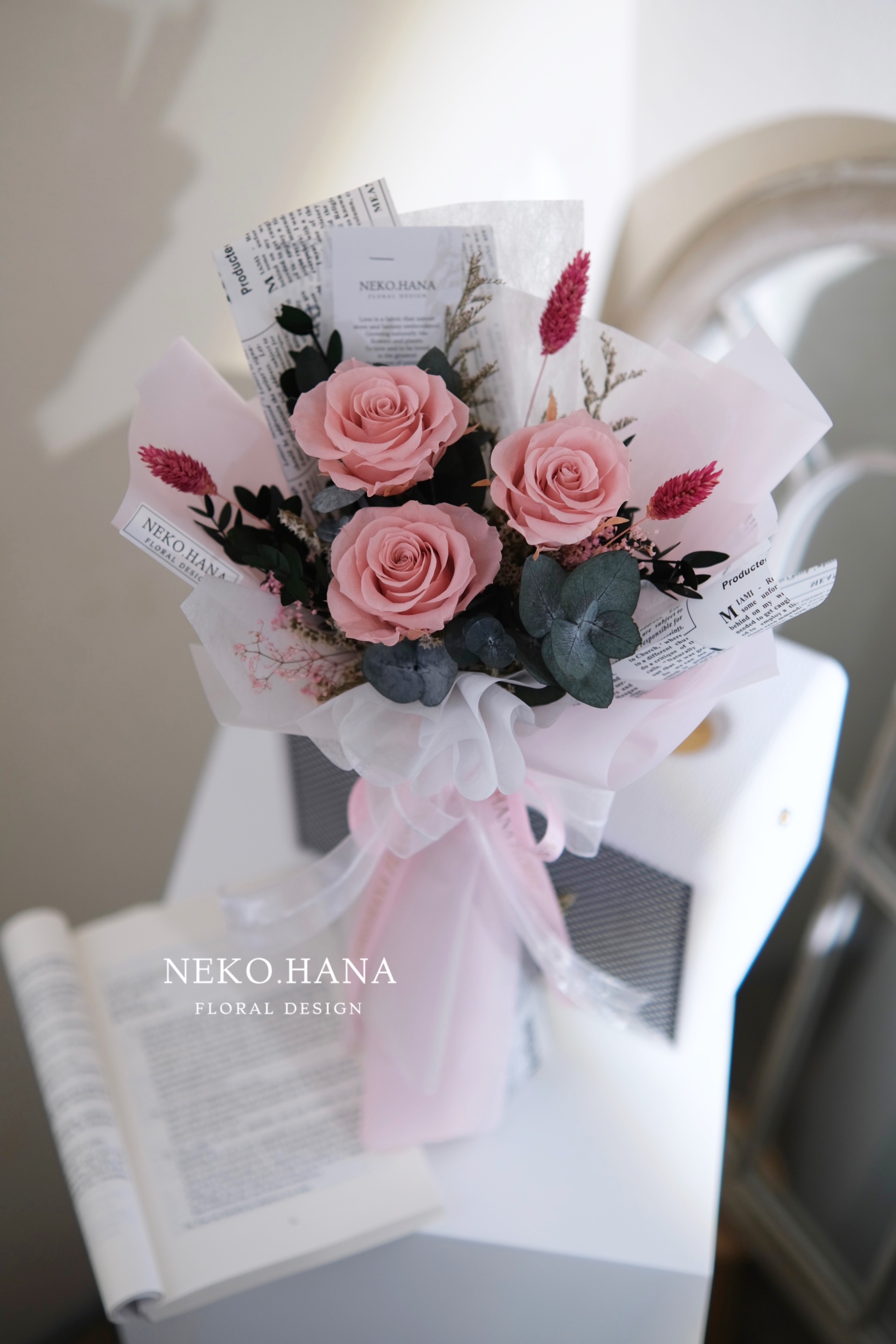 雙色粉玫瑰永生花束