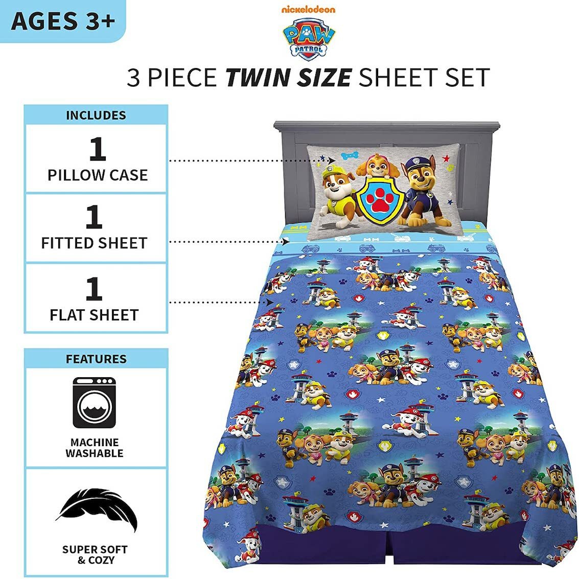 美國 Paw Patrol Boy 3 件裝床上套裝 (單人床)