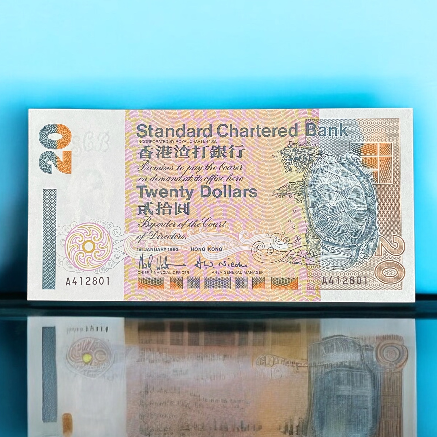 1993 Standard Chartered Bank 20 Dollars Series, prefix A (AU-UNC Condition) A412801