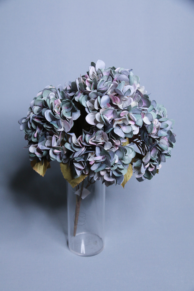 人造花 繡球花束5頭 復古藍