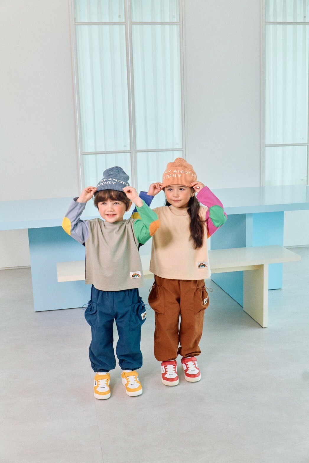 韓國 1st Blue-秋款繽紛撞色補丁上衣-繽紛秋感