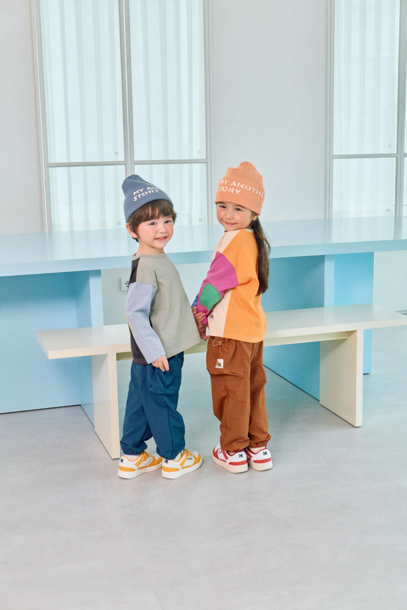 韓國 1st Blue-秋款繽紛撞色補丁上衣-多色塊組合