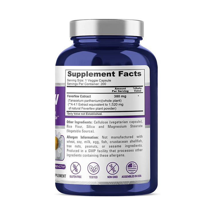 NusaPure Feverfew 1520mg, 200 Veg Capsules