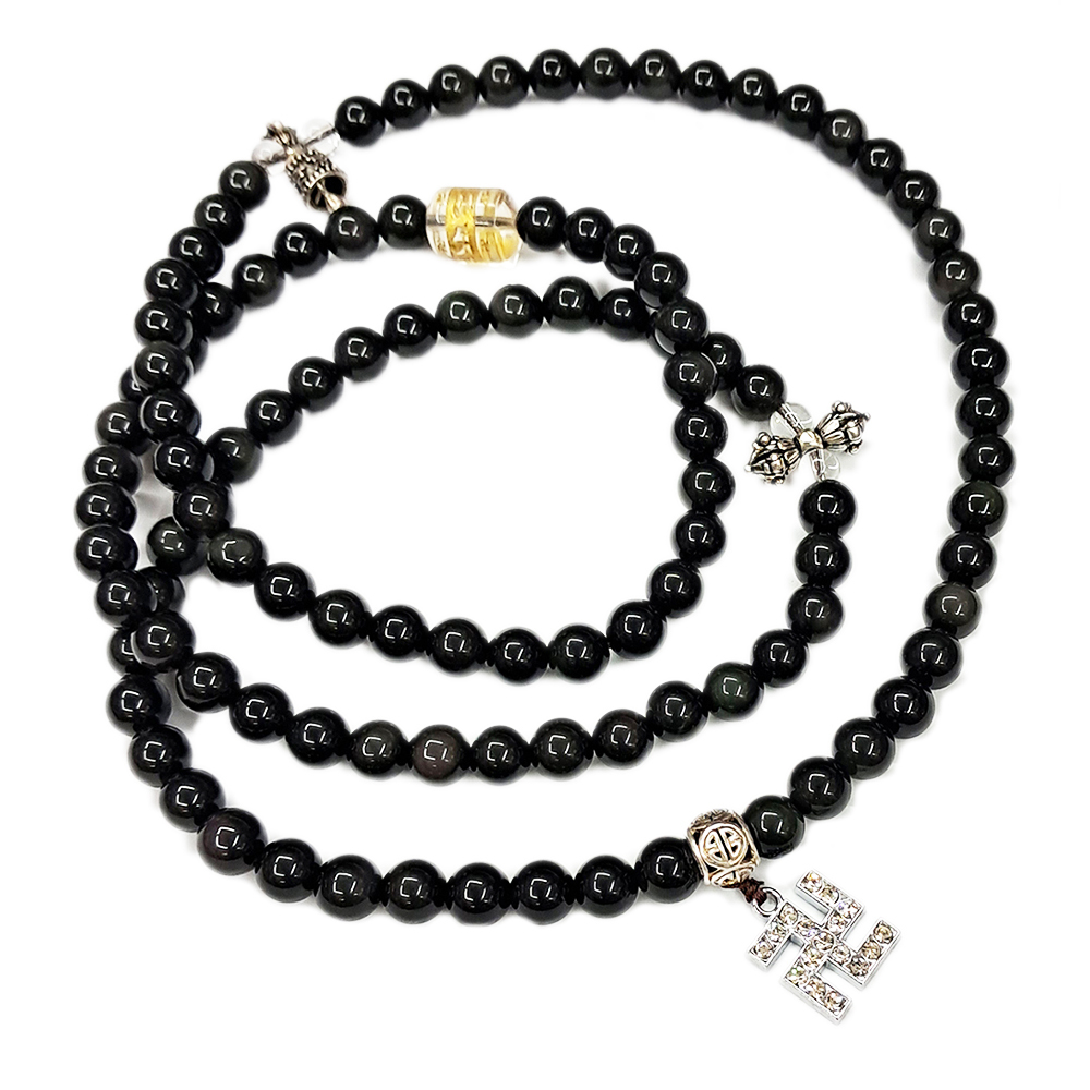 金剛鈴杵{925純銀}+黑曜岩108念珠8mm【十方】147808