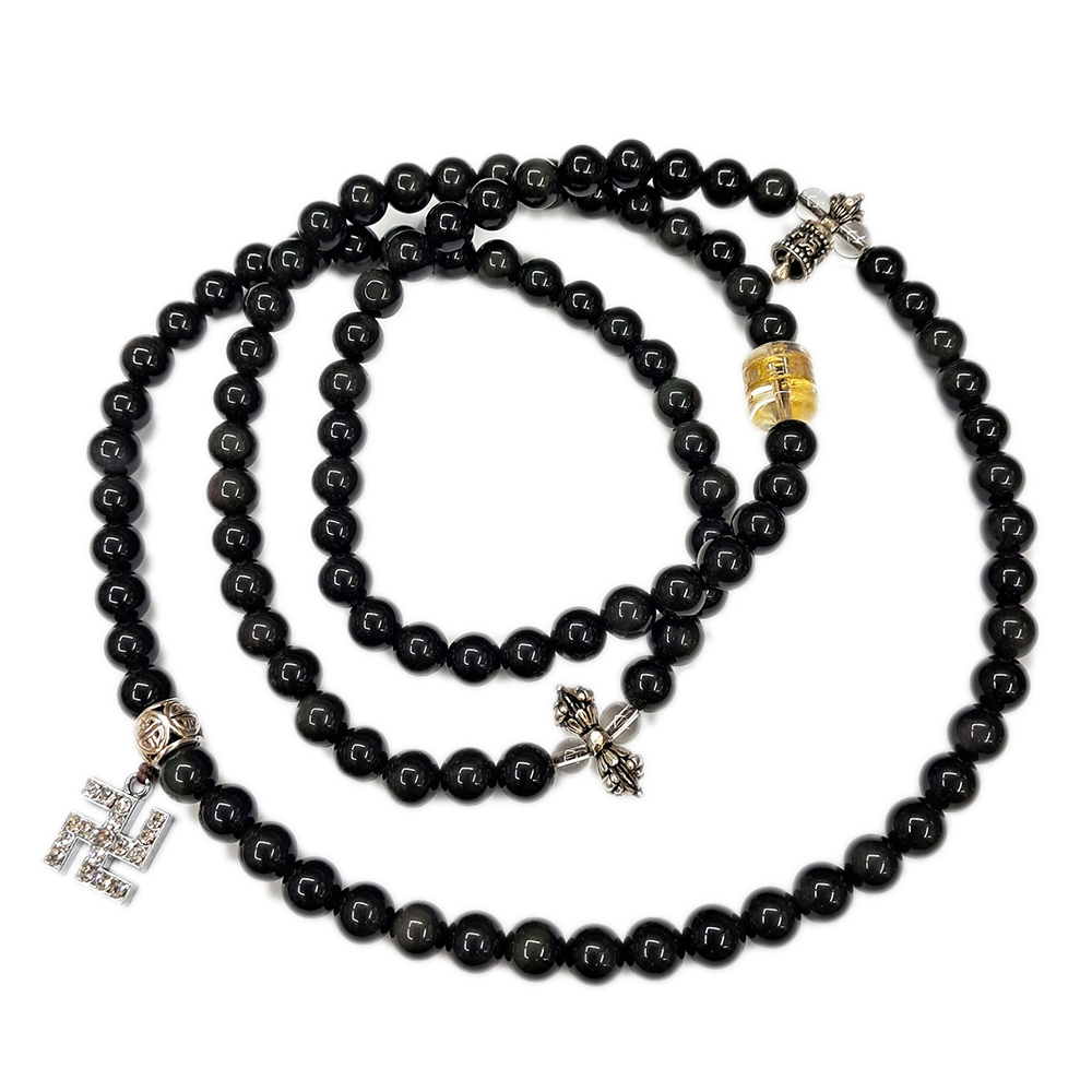 金剛鈴杵{925純銀}+黑曜岩108念珠8mm【十方】147808