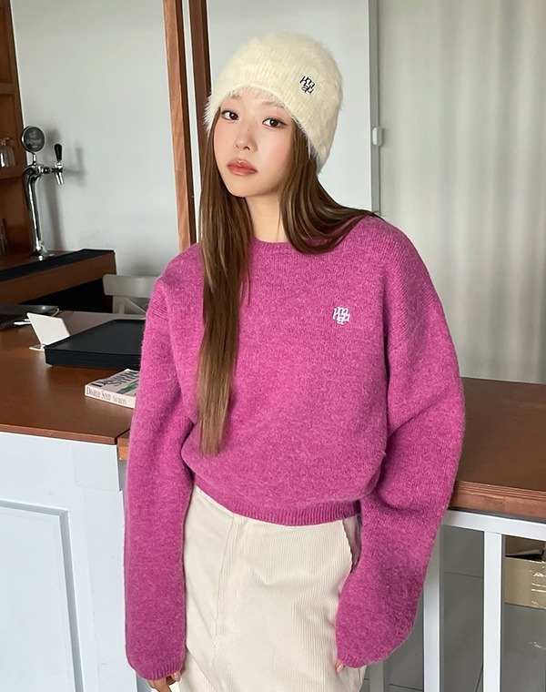 muahmuah - STITCH LOGO ROUND KNIT (PINK)