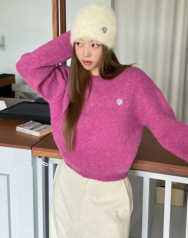 muahmuah - STITCH LOGO ROUND KNIT (PINK)