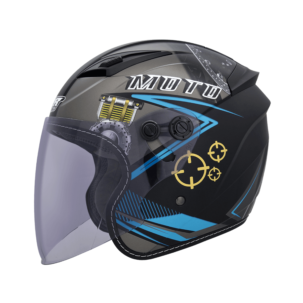 M2R J-7 #2 加大版 消光黑灰藍 彩繪 3/4罩 快速插扣