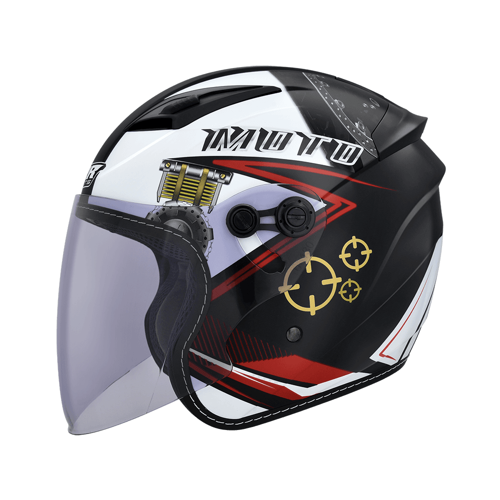 M2R J-7 #2 加大版 亮黑白紅 彩繪 3/4罩 快速插扣