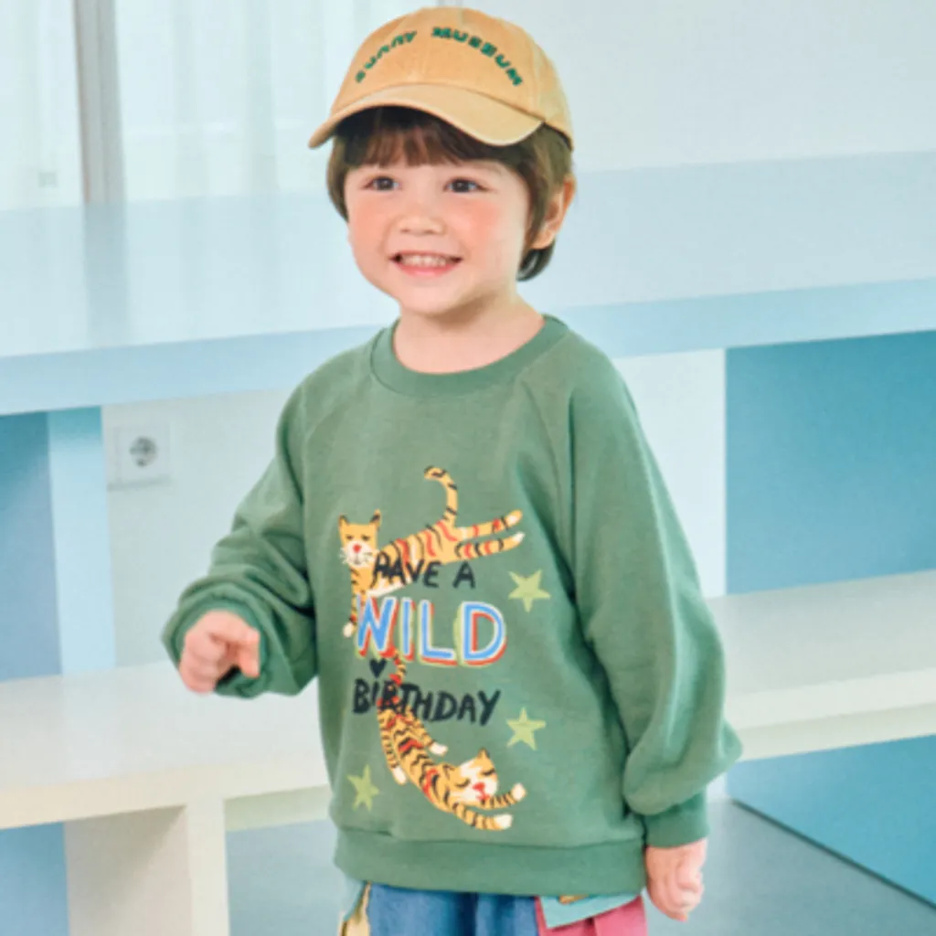 韓國 1st Blue-秋款手繪小老虎衛衣-綠