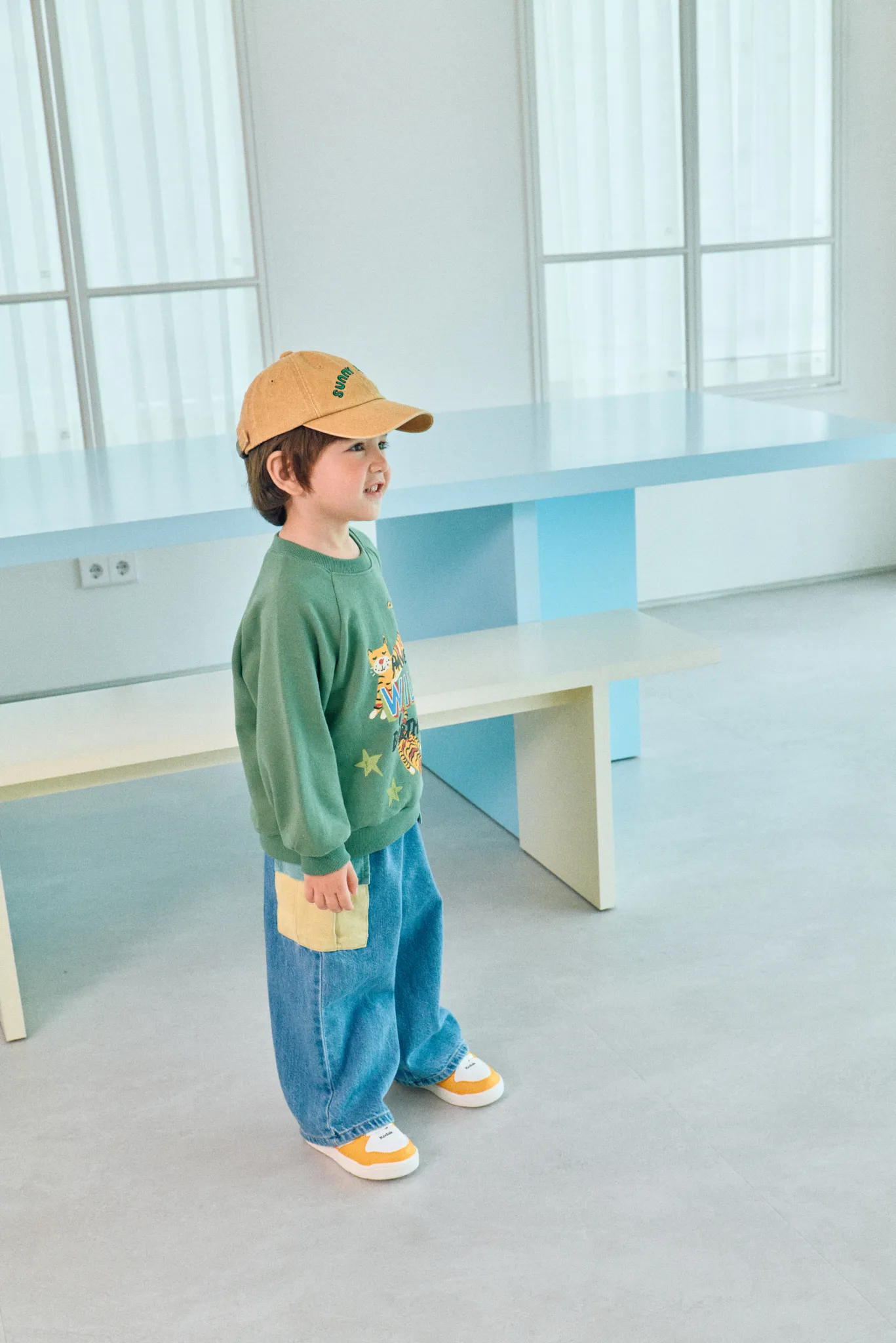 韓國 1st Blue-秋款手繪小老虎衛衣-綠