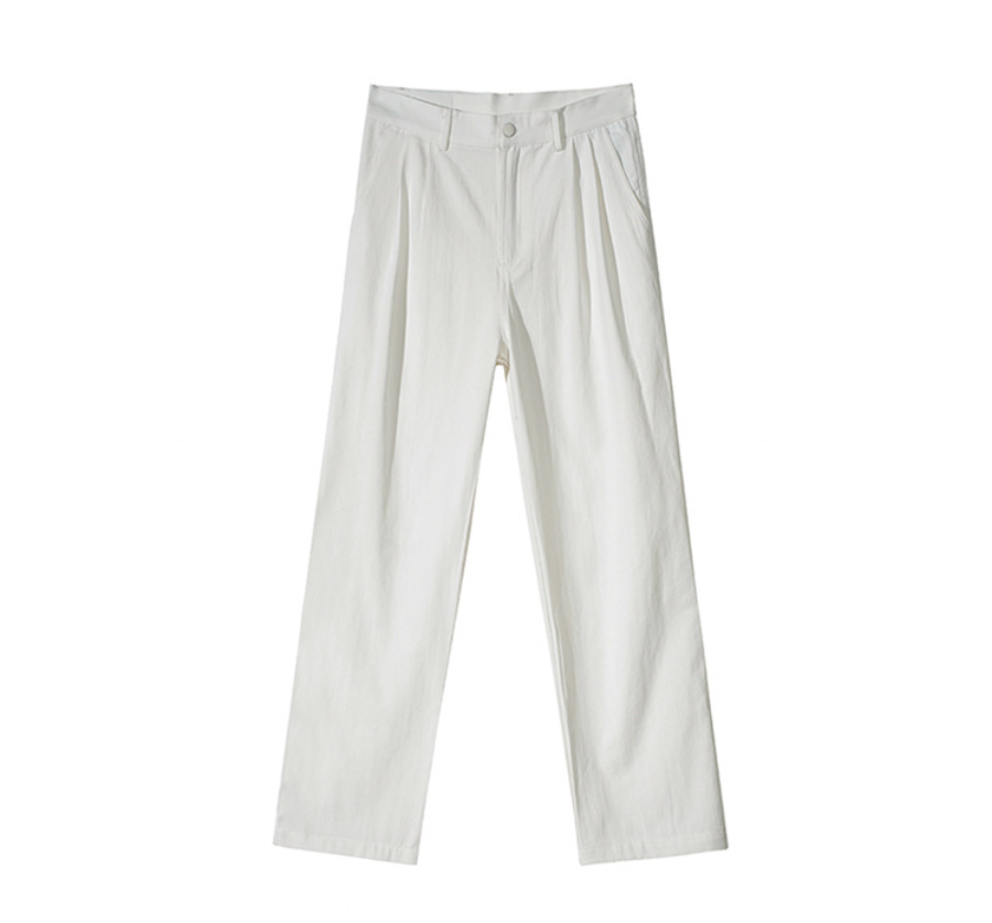 韓版寬鬆垂感復古白色休閒褲