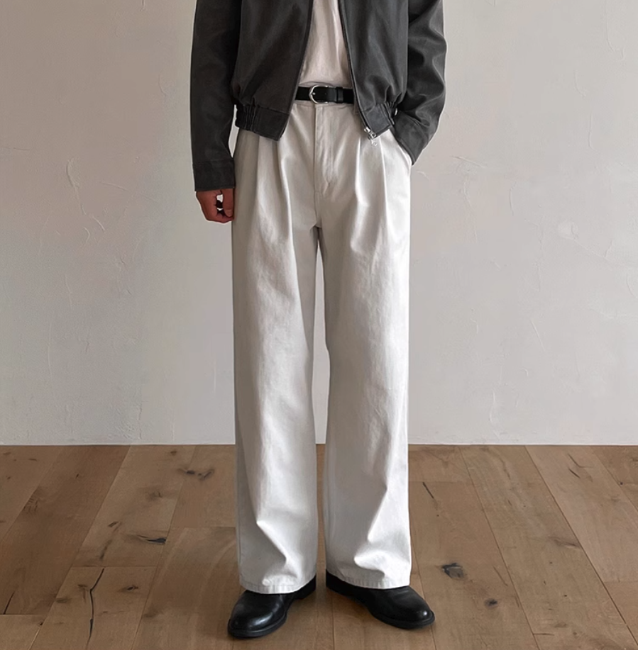 韓版寬鬆垂感復古白色休閒褲