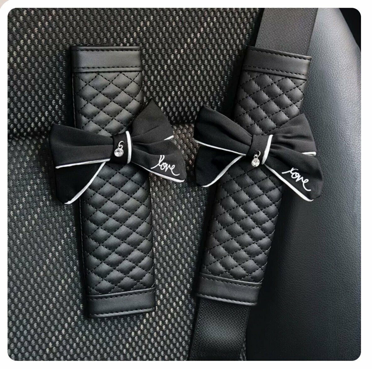 Hot Recommendation [1 Pair Pack] Car Safety Shoulder Belt Cover (love black bow)