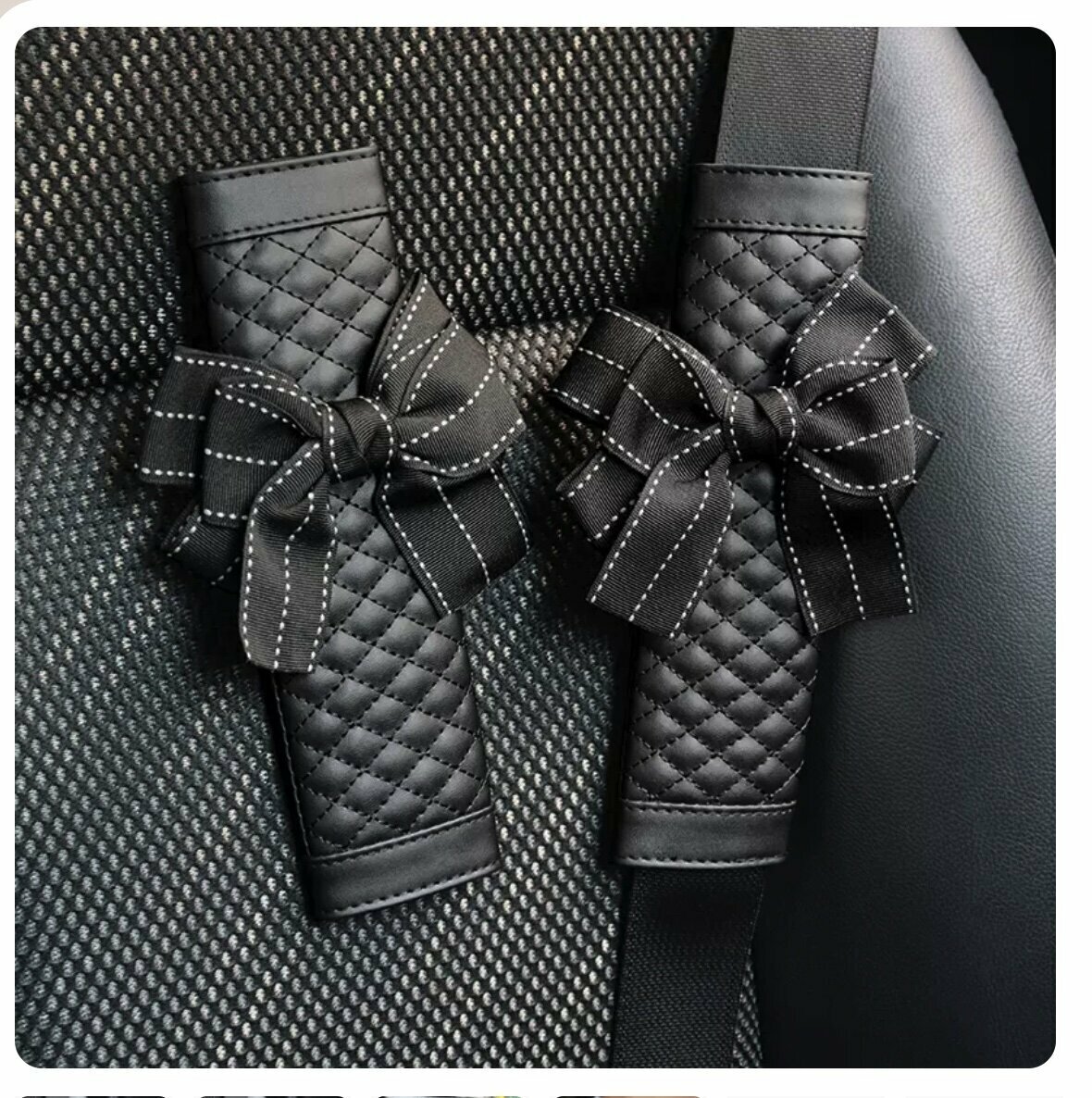 Hot Recommendation [1 Pair Pack] Car Safety Shoulder Belt Cover (Striped Black Bow)
