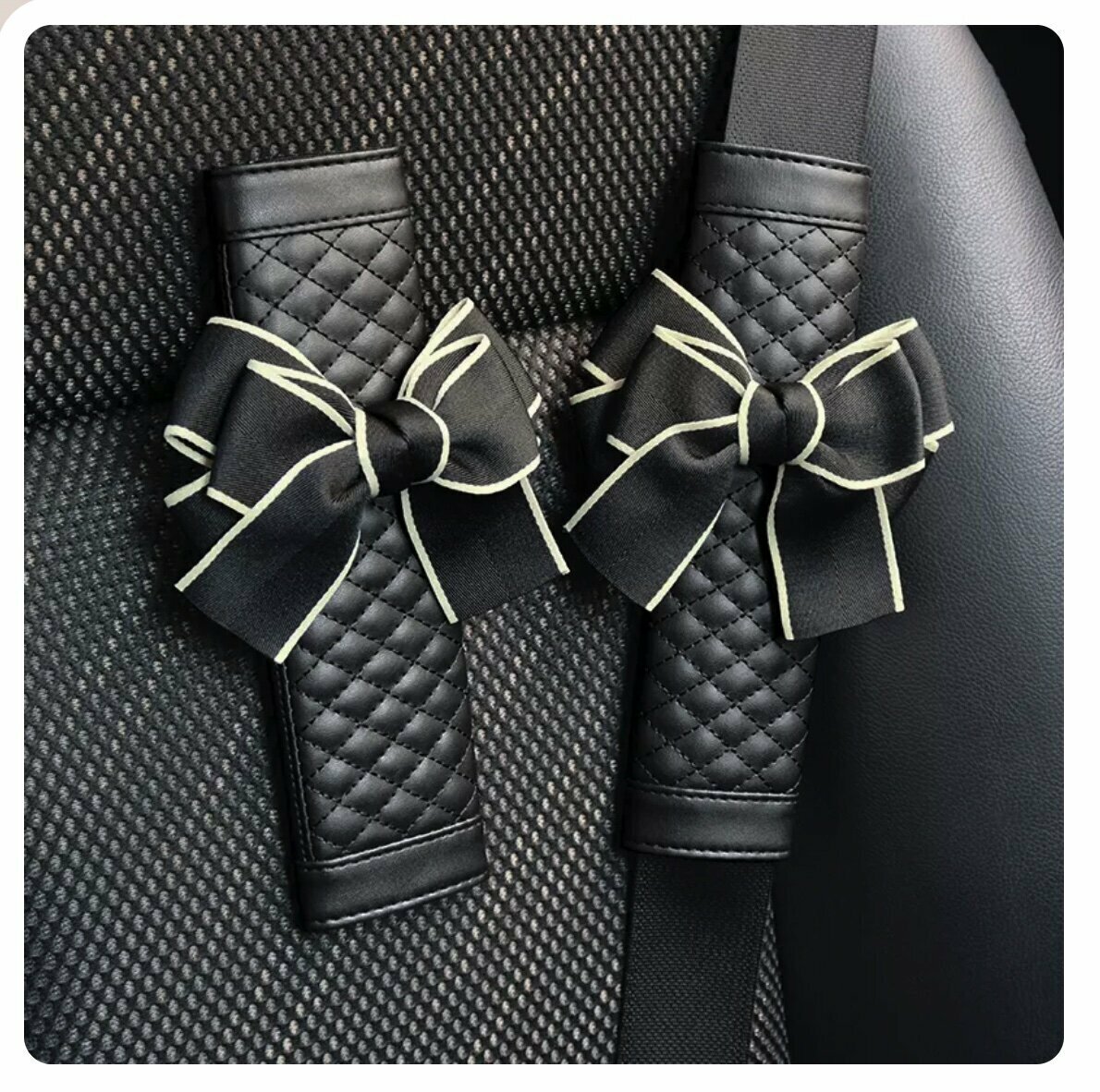 Hot Recommendation [1 Pair Pack] Car Safety Shoulder Belt Cover (Black Bow Tie)