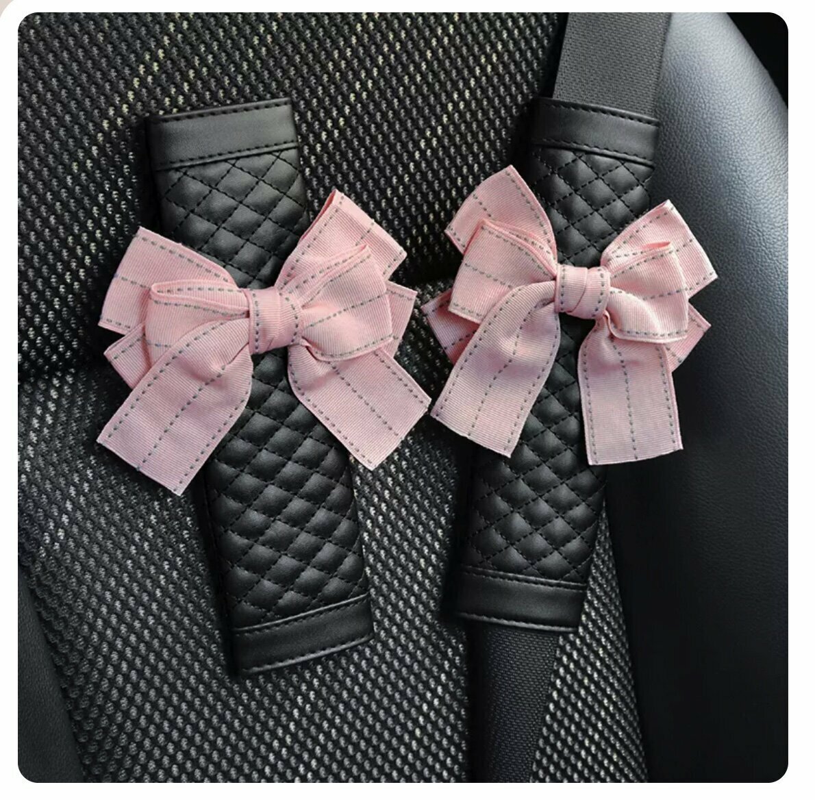 Hot Recommendation [1 Pair Pack] Car Safety Shoulder Belt Cover (Striped Pink Bow)