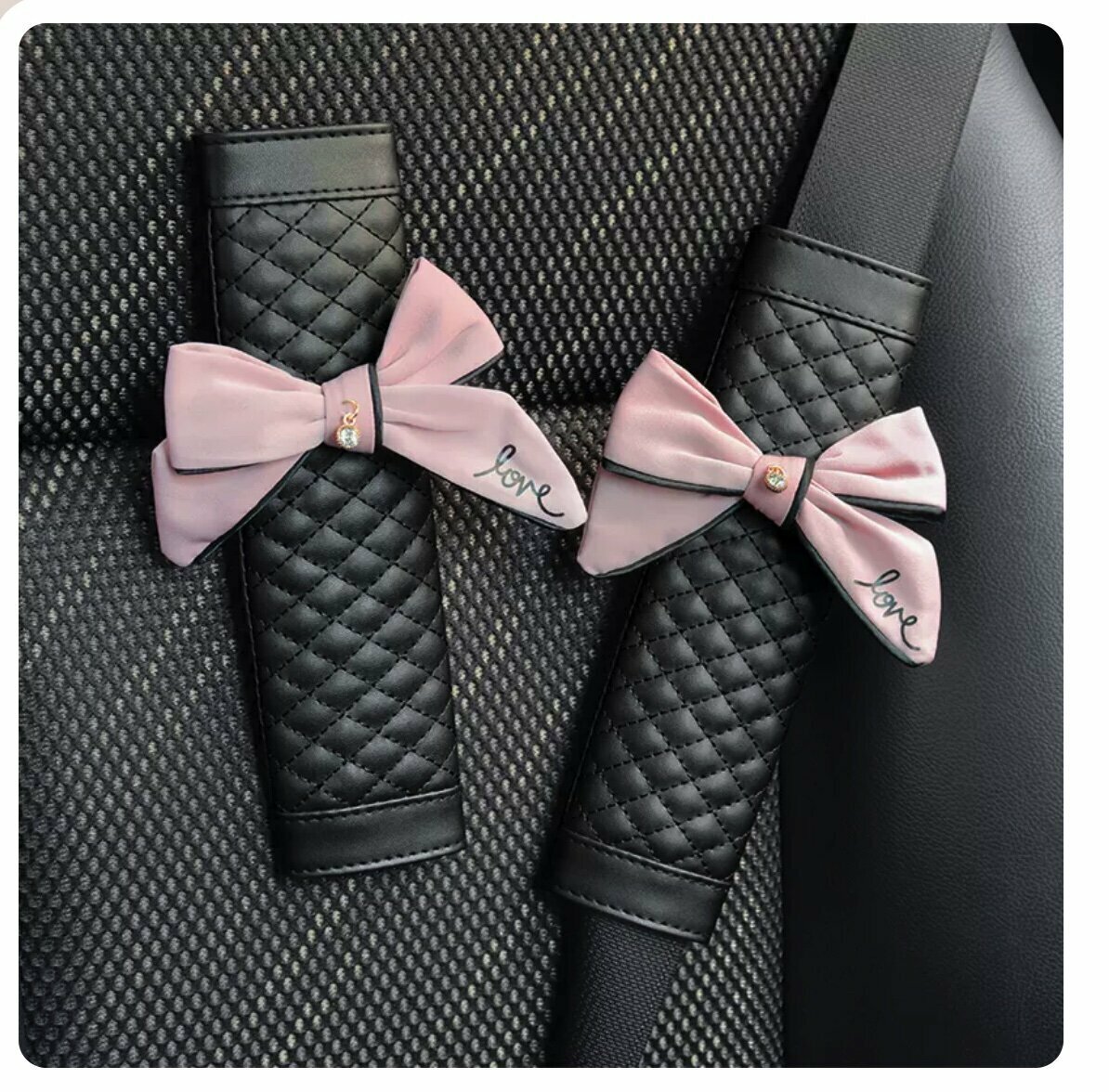 Hot Recommendation [1 Pair Pack] Car Safety Shoulder Belt Cover (love pink bow)