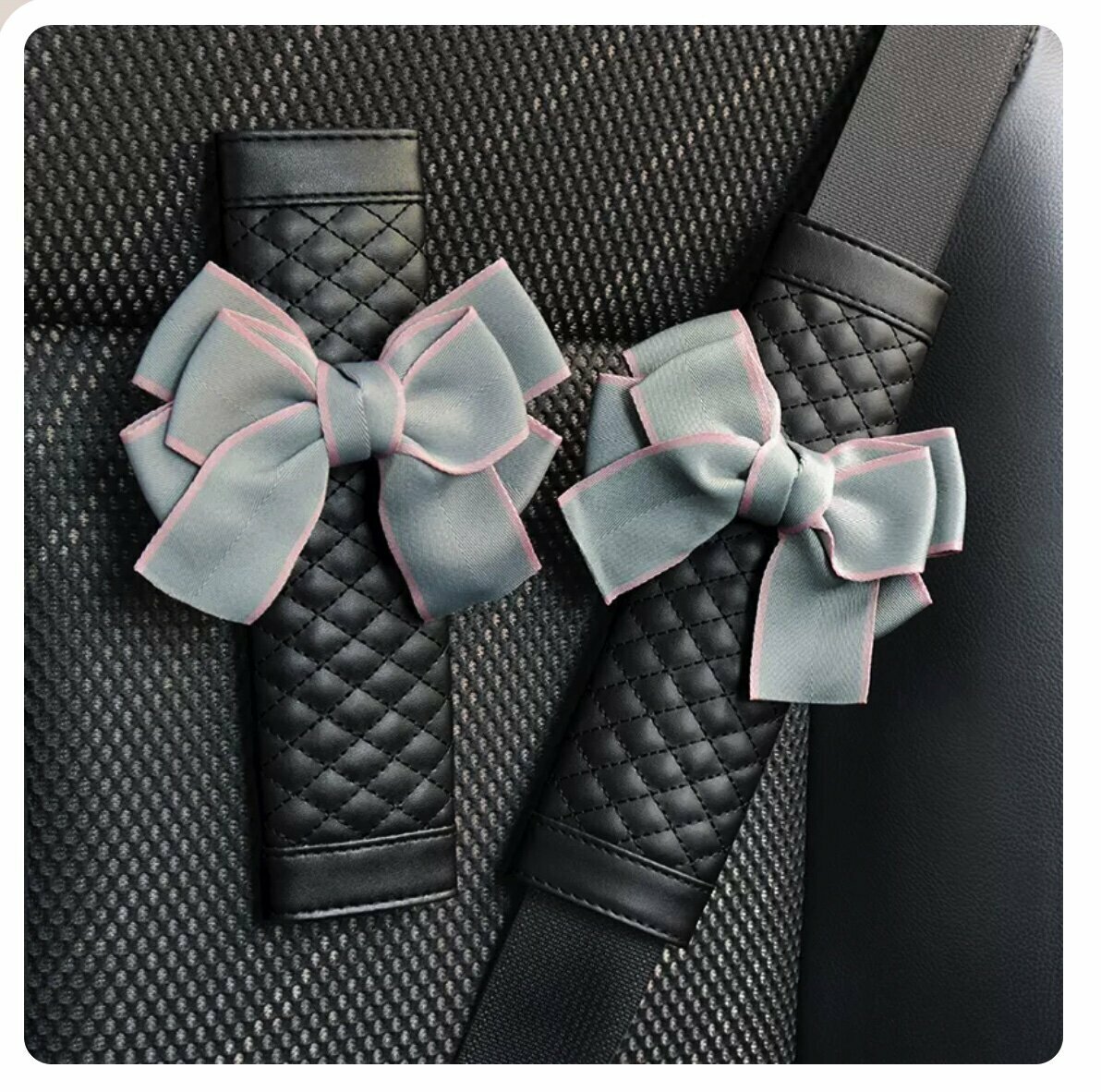 Hot Recommendation [1 Pair Pack] Car Safety Shoulder Belt Cover (Gray Bow)