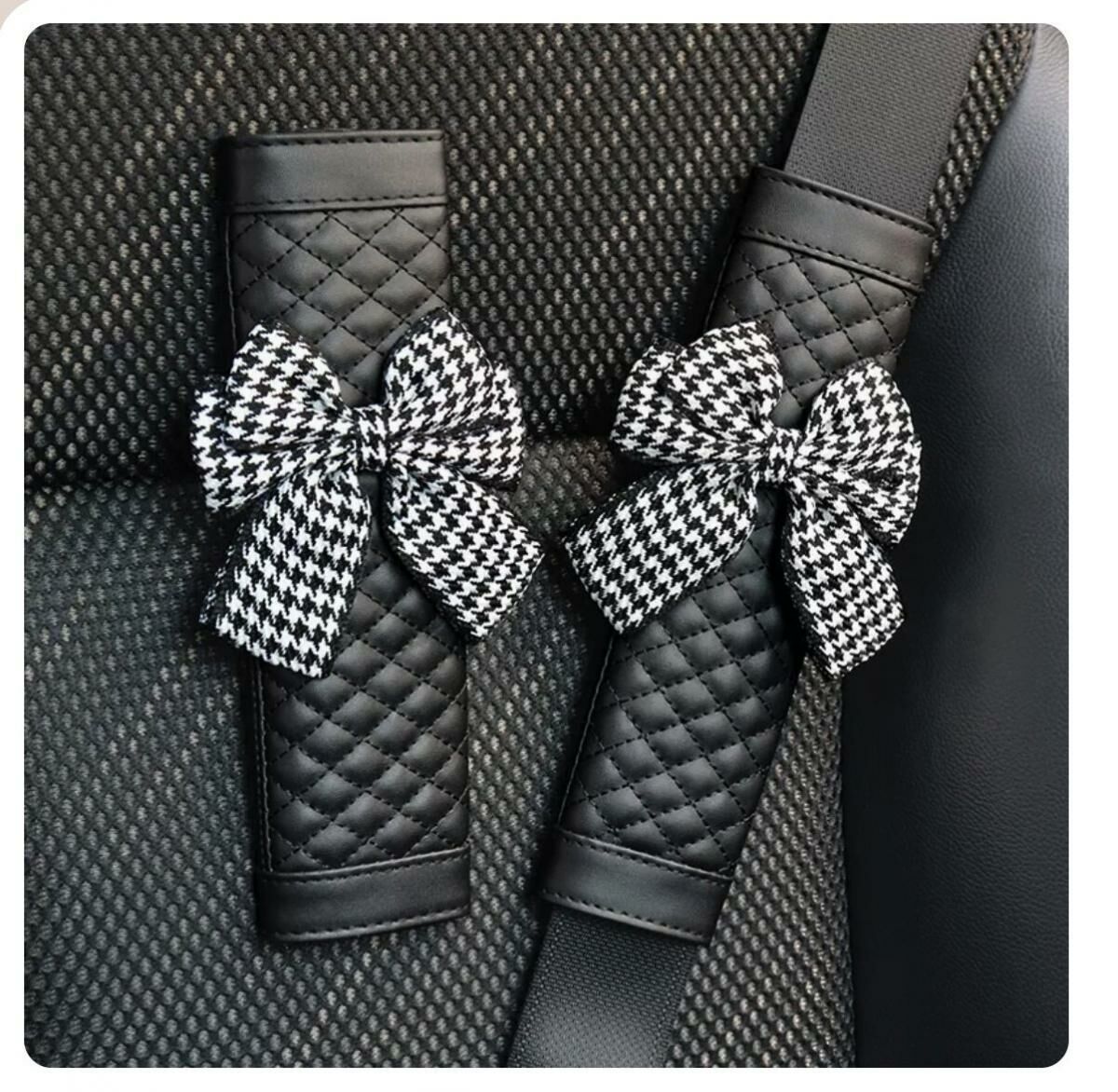 Hot Recommendation [1 Pair Pack] Car Safety Shoulder Belt Cover (Houndstooth Bow)