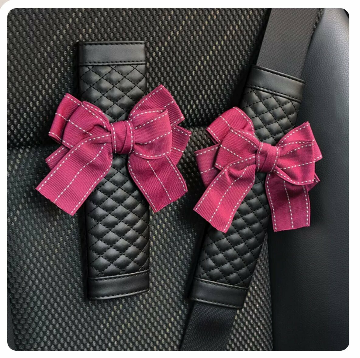 Hot Recommendation [1 Pair Pack] Car Safety Shoulder Belt Cover (Striped Red Bow)