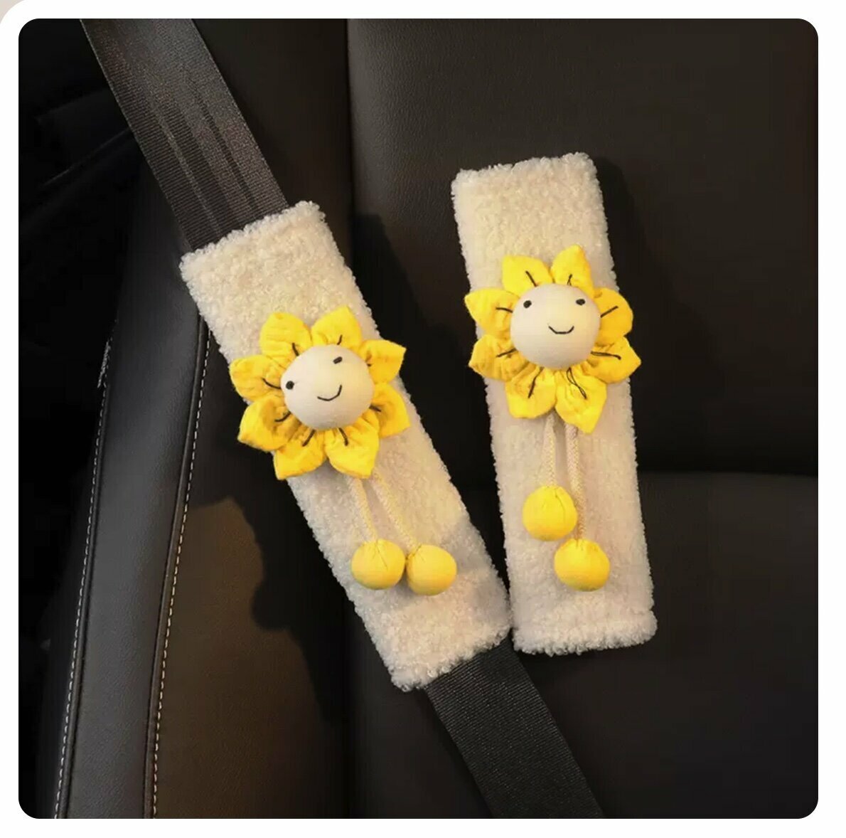 Hot Recommendation [1 Pair Pack] Car Seat Belt Shoulder Cover (Yellow Smiley Face)