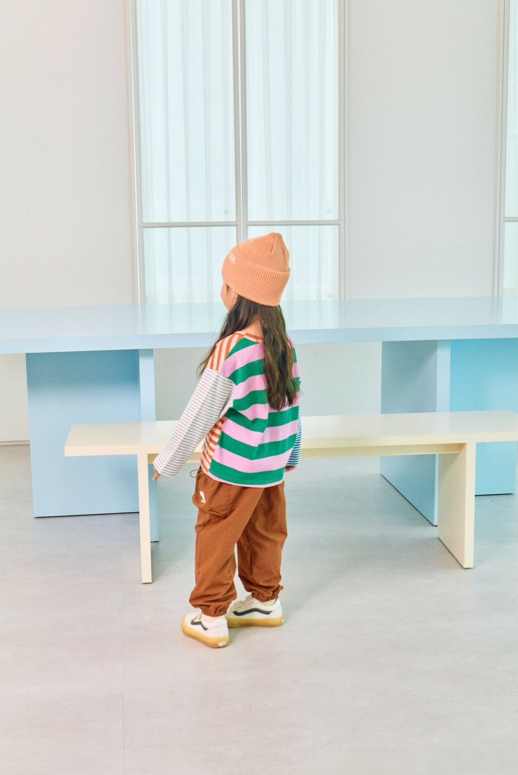 韓國 1st Blue-秋款撞色縮口工裝褲-背面