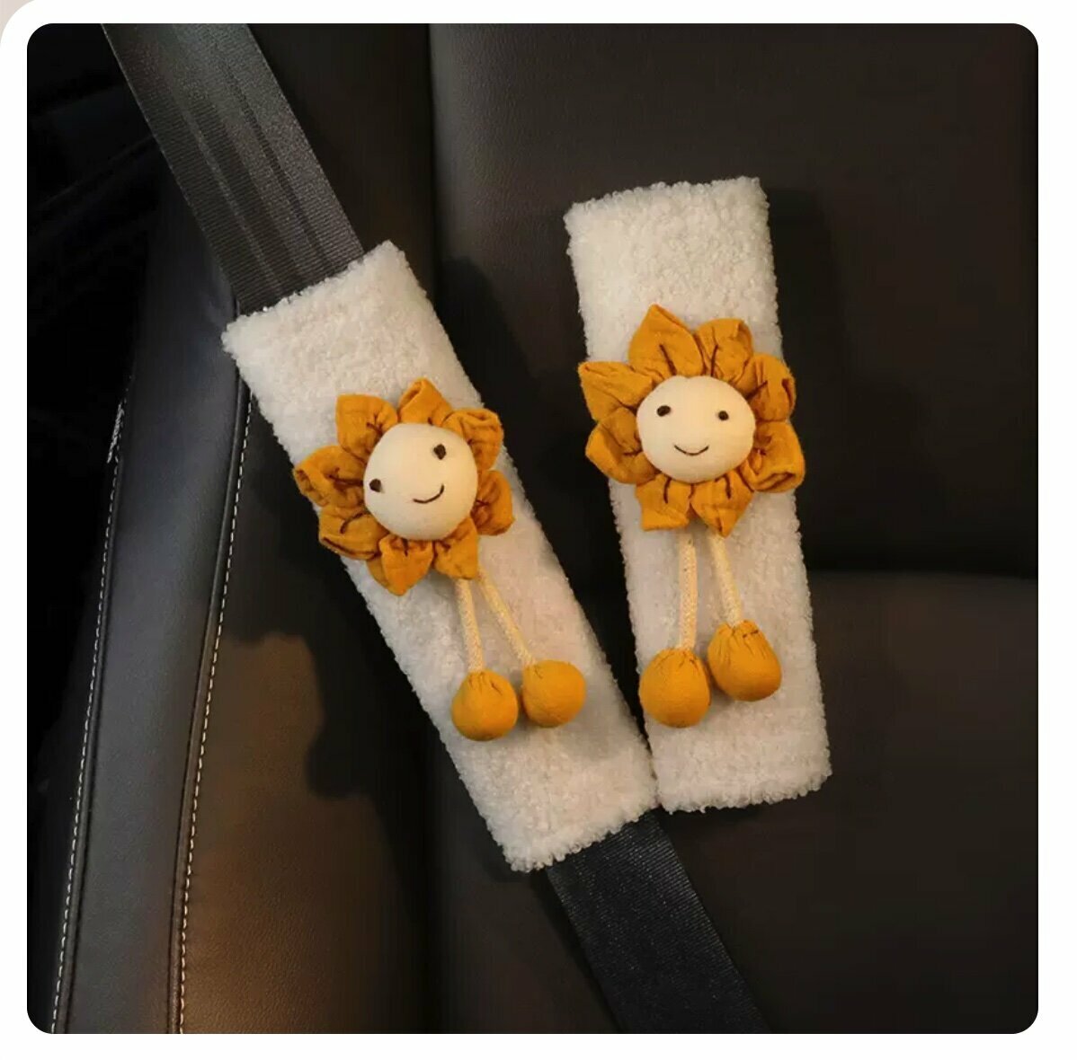 Hot Recommendation [1 Pair Pack] Car Seat Belt Shoulder Covers (Orange Smiley Face)