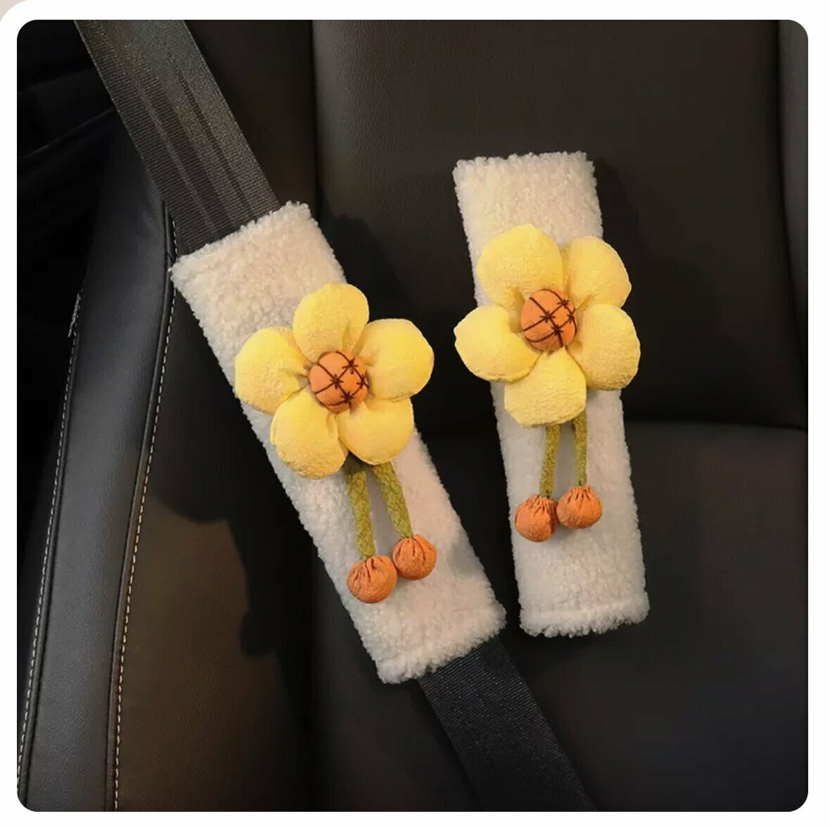 Hot Recommendation [1 Pair Pack] Car Seat Belt Shoulder Cover (Yellow Flower)