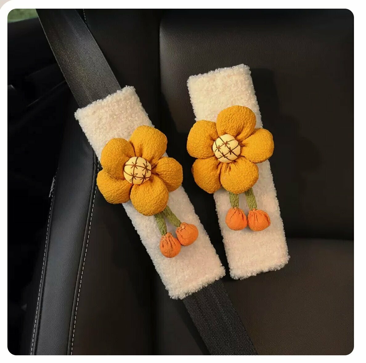 Hot Recommendation [1 Pair Pack] Car Seat Belt Shoulder Covers (Orange Flowers)