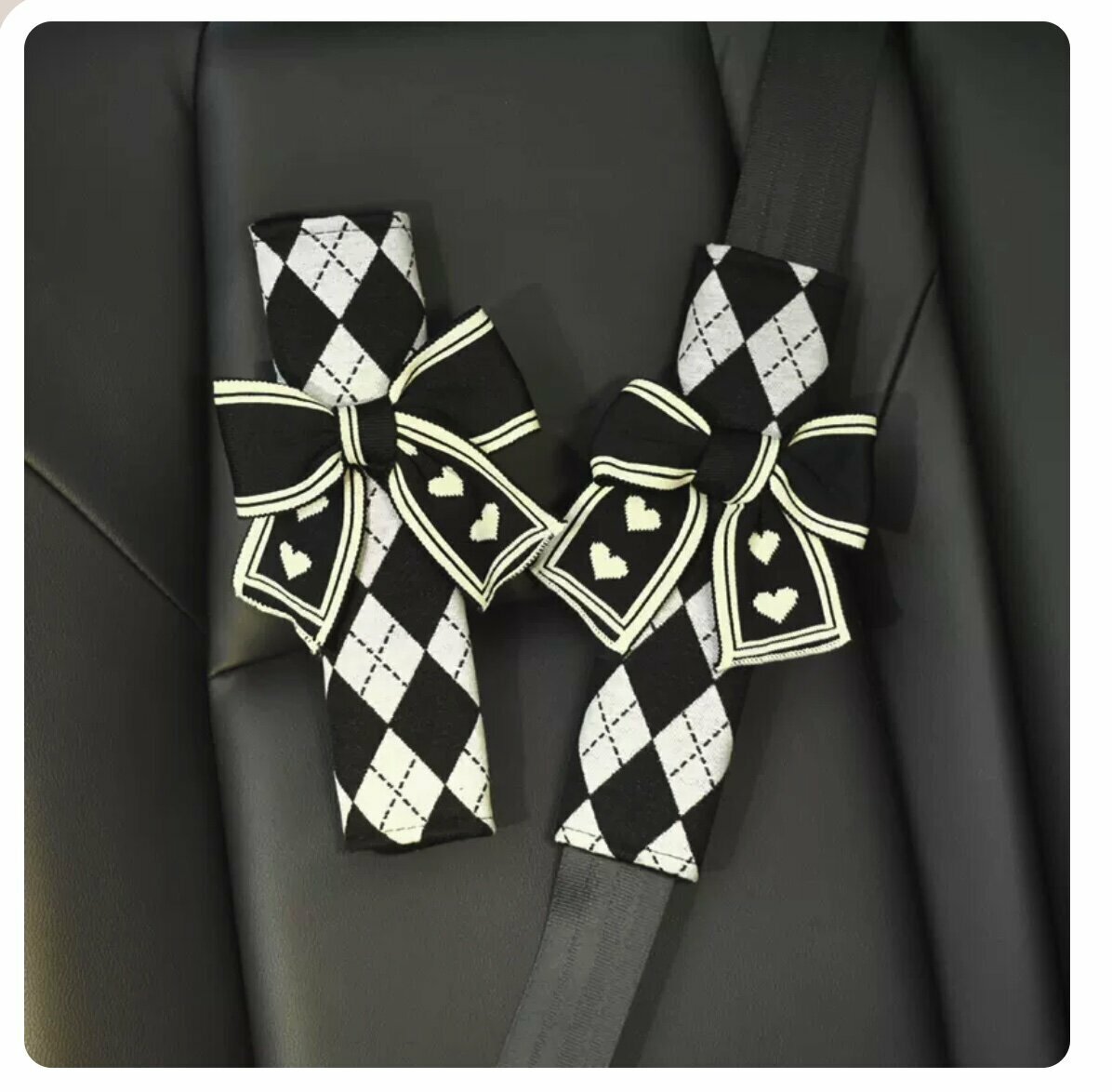 Hot Recommendation [1 Pair Pack] Car Seat Belt Shoulder Cover (Jacquard Shoulder Cover with Bow Tie)