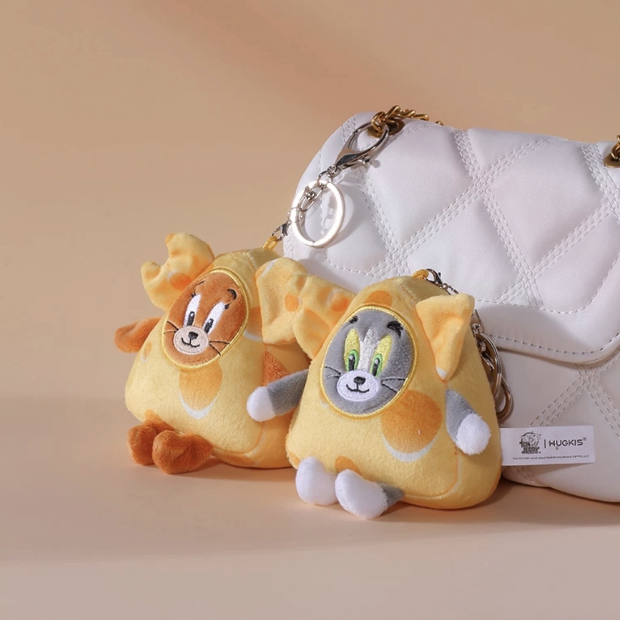 TOM AND JERRY 湯姆貓與傑利鼠 乳酪造型 10CM吊飾 鑰匙圈 毛絨 華威正版授權/代購