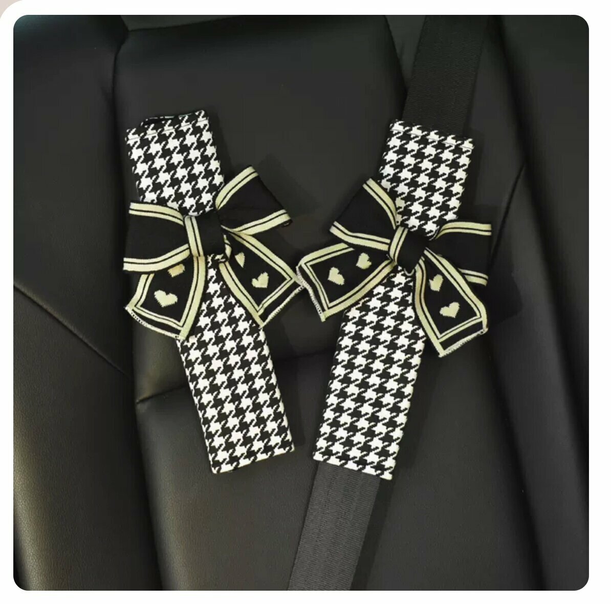 Hot Recommendation [1 Pair Pack] Car Seat Belt Shoulder Cover (Houndstooth Shoulder Cover with Bow Tie)