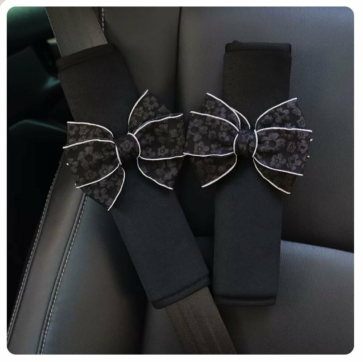 Hot Style [1 Pair Pack] Car Seat Belt Shoulder Covers (Black Flower Knot)