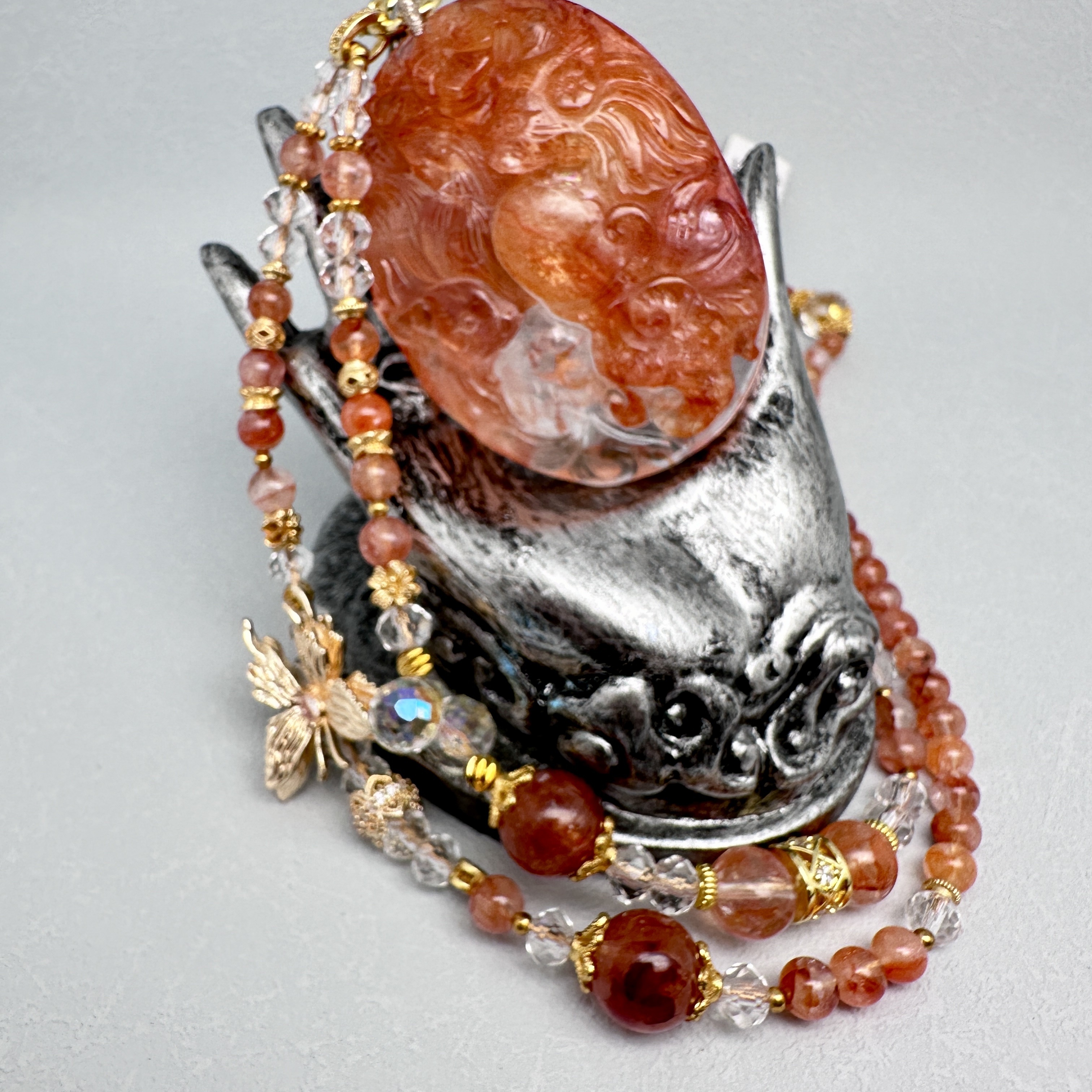 Red Hematoid Double Fox Necklace